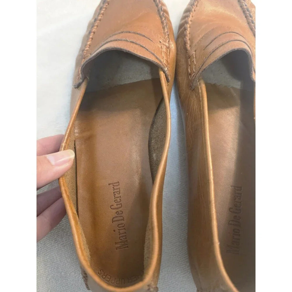 Vintage Mario De Gerard Mens Tan Leather Penny Loafers All Leather Size 10